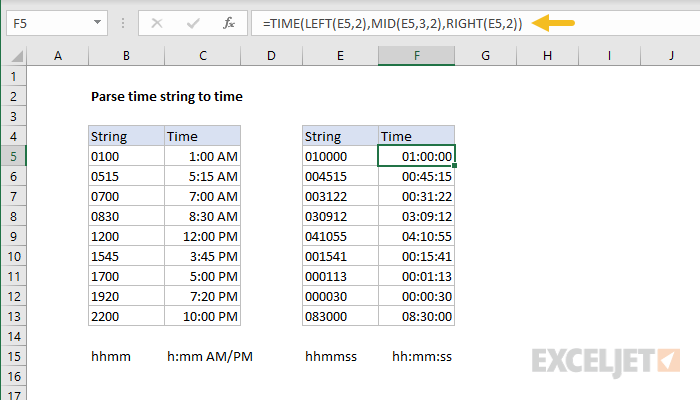 Parse Time String To Time Excel Formula Exceljet